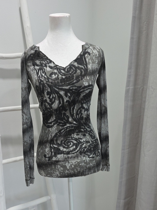 Anama Tops - Long Sleeve V-Neck Patterned Stretch Bodycon Print Top